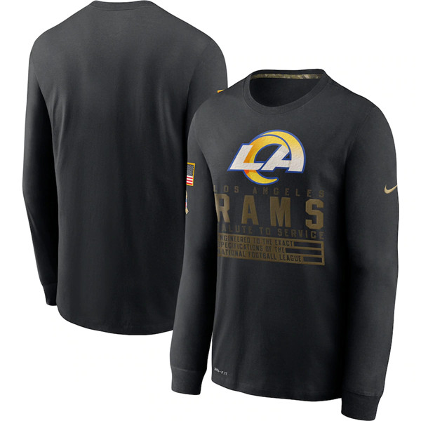 Men's Los Angeles Rams 2020 Black Salute To Service Sideline Performance Long Sleeve NFL T-Shirt