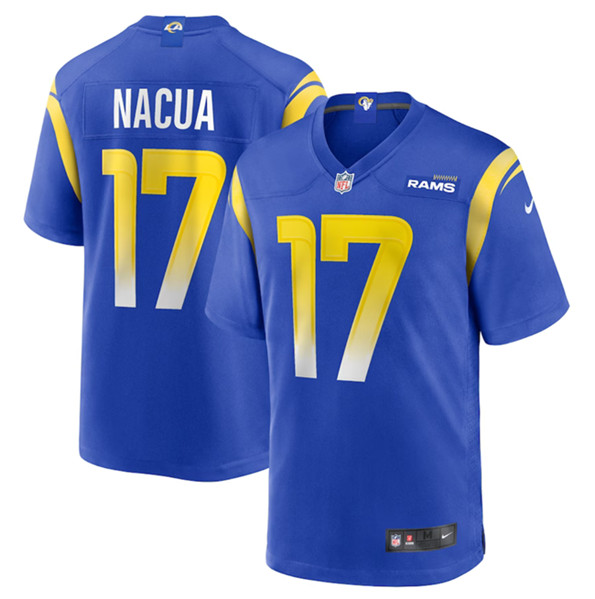 Men's Los Angeles Rams #17 Puka Nacua Blue Football Stitched Game Jersey