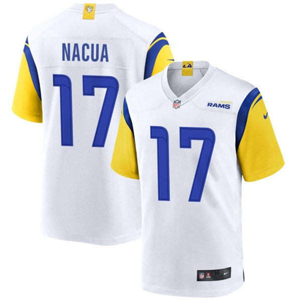 Men's Los Angeles Rams #17 Puka Nacua White Football Stitched Game Jersey