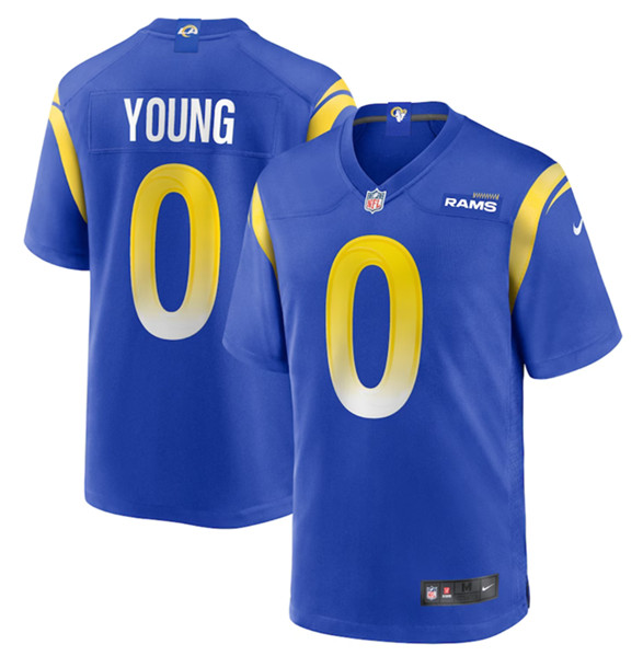 Men's Los Angeles Rams #0 PByron Young Blue Football Stitched Game Jersey