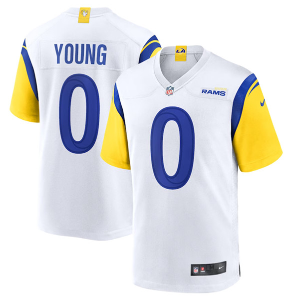 Men's Los Angeles Rams #0 PByron Young White Football Stitched Game Jersey