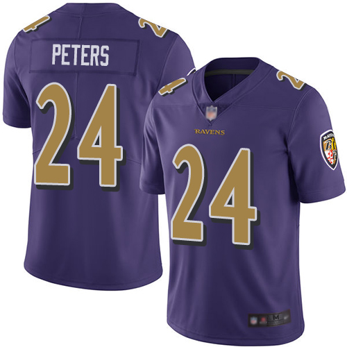 Men's Baltimore Ravens #24 Marcus Peters Puple Stitched NFL Jersey