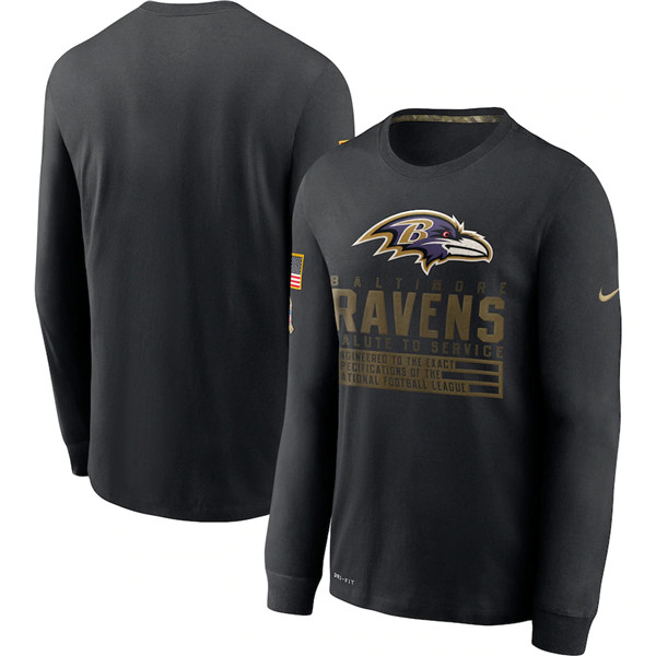 Men's Baltimore Ravens 2020 Black Salute To Service Sideline Performance Long Sleeve NFL T-Shirt