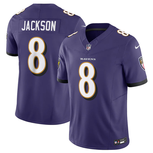 Men's Baltimore Ravens #8 Lamar Jackson Purple 2023 F.U.S.E Vapor Jersey