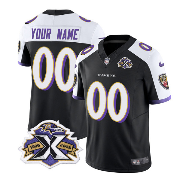 Men's Baltimore Ravens Active Player Custom Black/White 2023 F.U.S.E With Patch Throwback Vapor Limited Stitched Jersey
