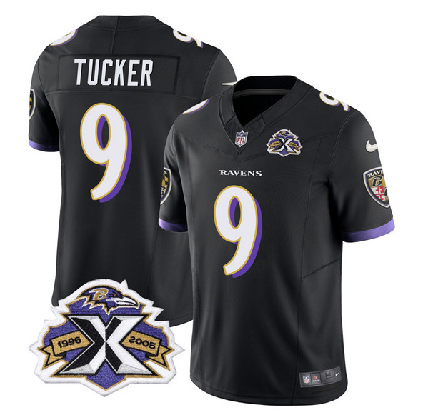 Men's Baltimore Ravens #9 Justin Tucker Black 2023 F.U.S.E With Patch Throwback Vapor Limited Stitched Jersey