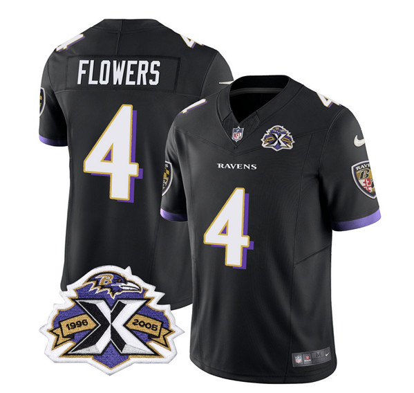 Men's Baltimore Ravens #4 Zay Flowers Black 2023 F.U.S.E With Patch Throwback Vapor Limited Stitched Jersey