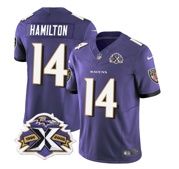 Men's Baltimore Ravens #14 Kyle Hamilton Purple 2023 F.U.S.E. With Patch Throwback Vapor Limited Stitched Jersey