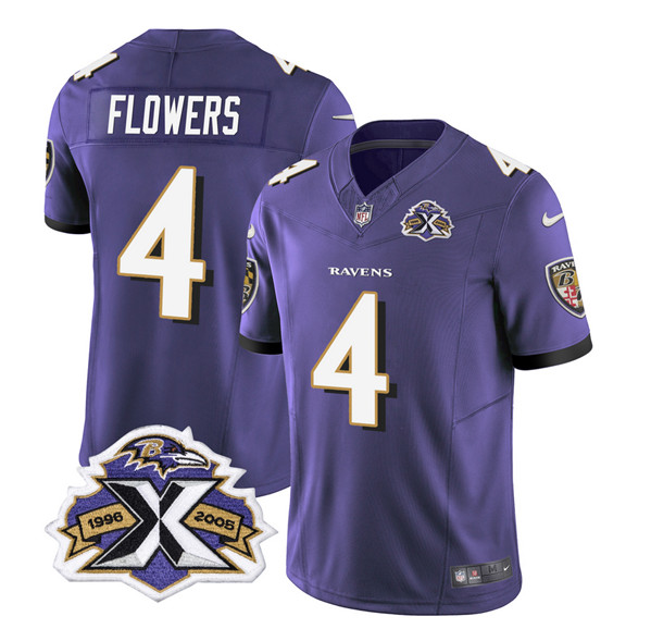Men's Baltimore Ravens #4 Zay Flowers Purple 2023 F.U.S.E With Patch Throwback Vapor Limited Stitched Jersey
