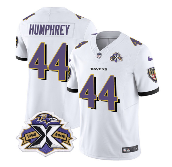 Men's Baltimore Ravens #44 Marlon Humphrey White 2023 F.U.S.E With Patch Throwback Vapor Limited Stitched Jersey