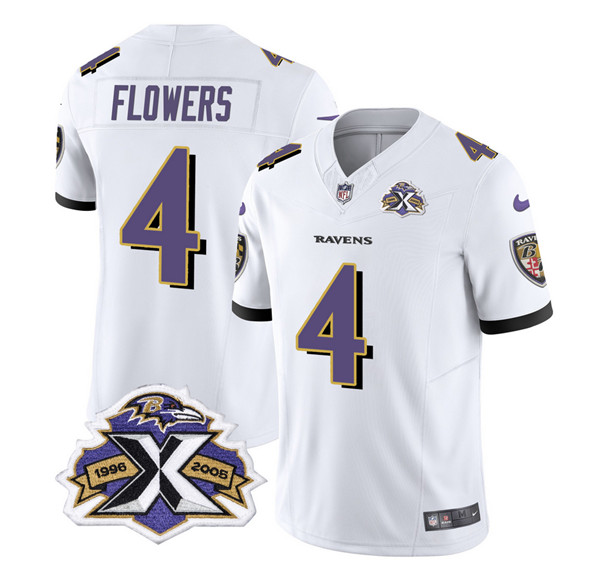 Men's Baltimore Ravens #4 Zay Flowers White 2023 F.U.S.E With Patch Throwback Vapor Limited Stitched Jersey