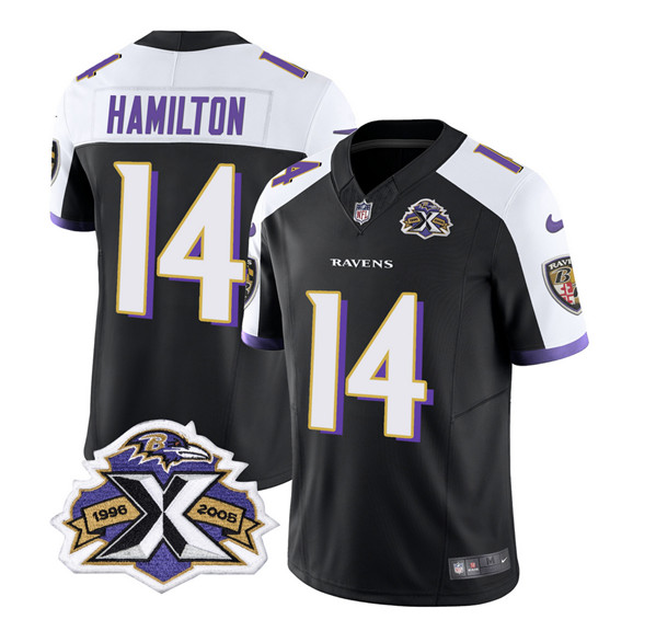 Men's Baltimore Ravens #14 Kyle Hamilton Black/White 2023 F.U.S.E With Patch Throwback Vapor Limited Stitched Jersey