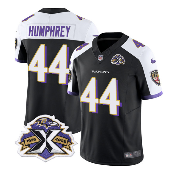 Men's Baltimore Ravens #44 Marlon Humphrey Black/White 2023 F.U.S.E With Patch Throwback Vapor Limited Stitched Jersey