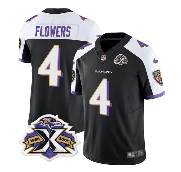 Men's Baltimore Ravens #4 Zay Flowers Black/White 2023 F.U.S.E With Patch Throwback Vapor Limited Stitched Jersey