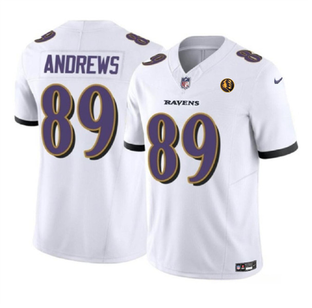 Men's Baltimore Ravens #89 Mark Andrews White 2023 F.U.S.E. With John Madden Patch Vapor Limited Football Stitched Jersey
