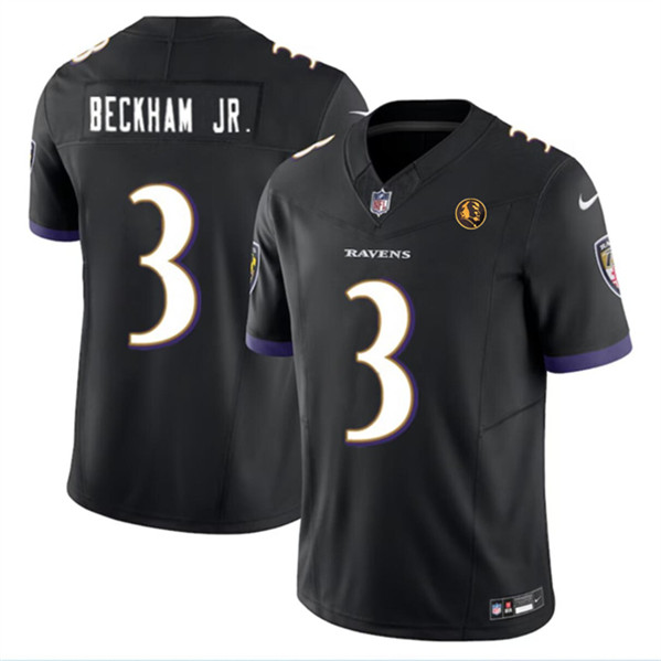 Men's Baltimore Ravens #3 Odell Beckham Jr. Black 2023 F.U.S.E. With John Madden Patch Vapor Limited Football Stitched Jersey