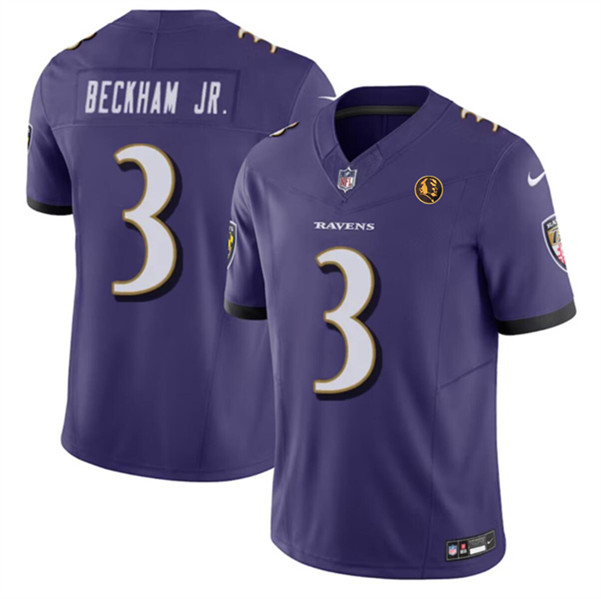 Men's Baltimore Ravens #3 Odell Beckham Jr. Purple 2023 F.U.S.E. With John Madden Patch Vapor Limited Football Stitched Jersey