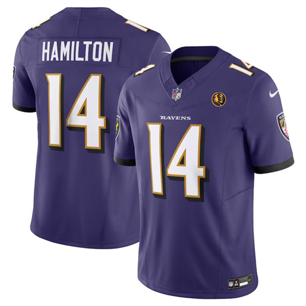 Men's Baltimore Ravens #14 Kyle Hamilton Purple 2023 F.U.S.E. With John Madden Patch Vapor Limited Football Stitched Jersey