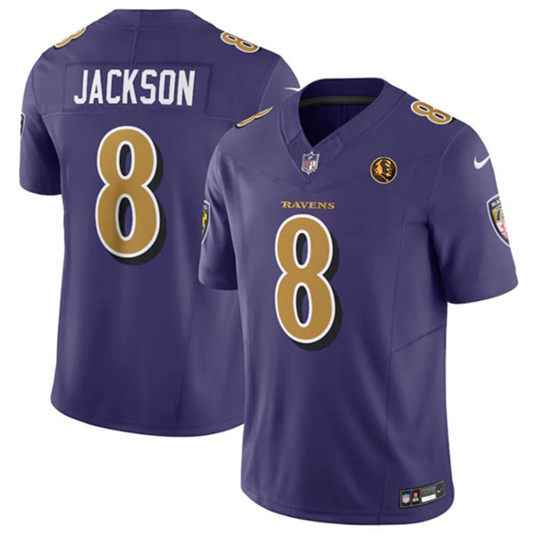 Men's Baltimore Ravens #8 Lamar Jackson Purple 2023 F.U.S.E. With John Madden Patch Color Rush Limited Football Stitched Jersey