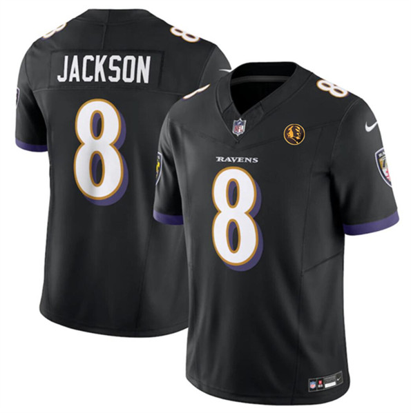 Men's Baltimore Ravens #8 Lamar Jackson Black 2023 F.U.S.E. With John Madden Patch Vapor Limited Football Stitched Jersey