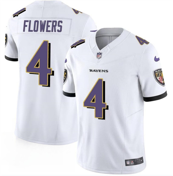 Men's Baltimore Ravens #4 Zay Flowers White 2023 F.U.S.E. Vapor Limited Football Stitched Jersey