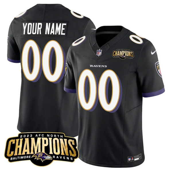 Men's Baltimore Ravens Active Player Custom Black 2023 F.U.S.E. AFC North Champions Vapor Limited Football Stitched Jersey