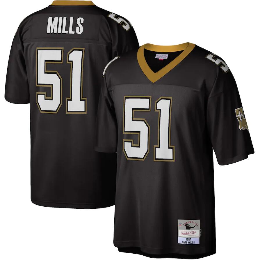 Mitchell And Ness Saints #51 Sam Mills Black Throwback Stitched NFL Jersey