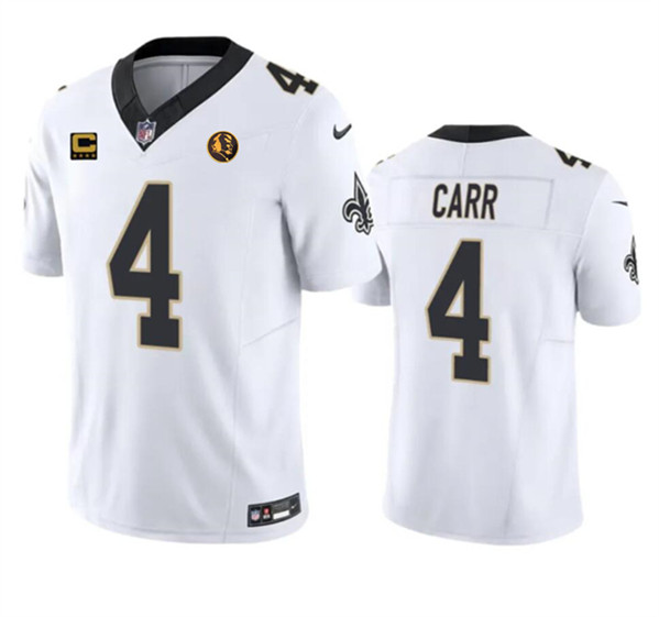 Men's New Orleans Saints #4 Derek Carr White 2023 F.U.S.E. With 4-star C Patch And John Madden Patch Vapor Limited Football Stitched Jersey