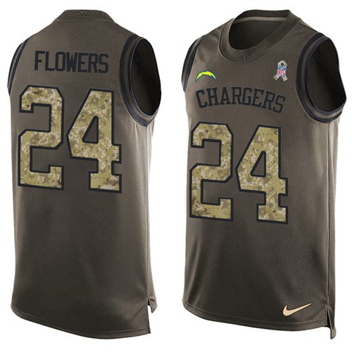 Nike Chargers #24 Brandon Flowers Green Men's Stitched NFL Limited Salute To Service Tank Top Jersey