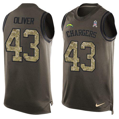 Nike Chargers #43 Branden Oliver Green Men's Stitched NFL Limited Salute To Service Tank Top Jersey