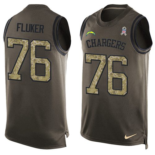 Nike Chargers #76 D.J. Fluker Green Men's Stitched NFL Limited Salute To Service Tank Top Jersey