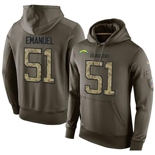 NFL Men's Nike San Diego Chargers #51 Kyle Emanuel Stitched Green Olive Salute To Service KO Performance Hoodie