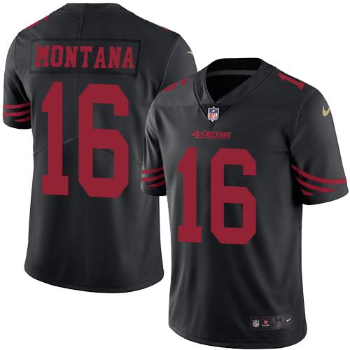 Nike 49ers #16 Joe Montana Black Men's Stitched NFL Limited Rush Jersey ...