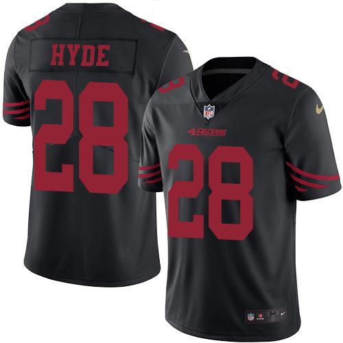 Nike 49ers #28 Carlos Hyde Black Men's Stitched NFL Limited Rush Jersey
