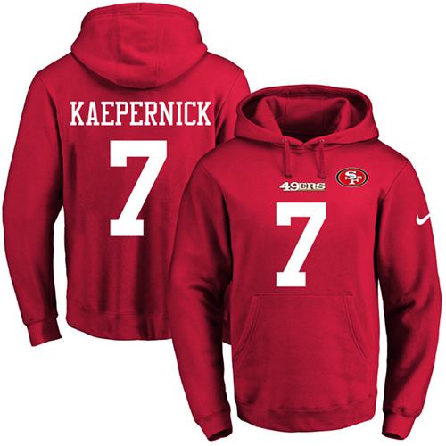 Nike 49ers #7 Colin Kaepernick Red Name & Number Pullover NFL Hoodie