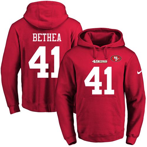 Nike 49ers #41 Antoine Bethea Red Name & Number Pullover NFL Hoodie