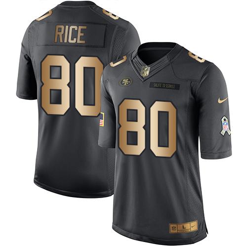 Nike 49ers #80 Jerry Rice Black Men's Stitched NFL Limited Gold Salute To Service Jersey