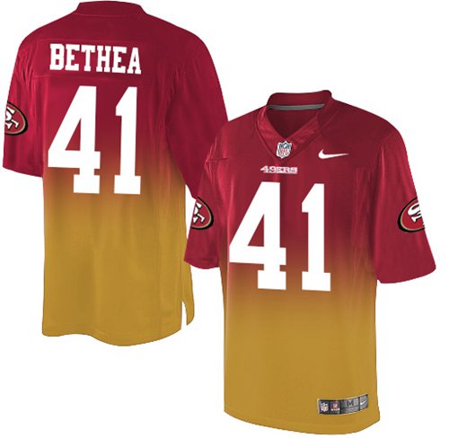 Nike 49ers #41 Antoine Bethea Red/Gold Men's Stitched NFL Elite Fadeaway Fashion Jersey