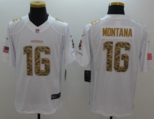 Nike 49ers #16 Joe Montana White Men's Stitched NFL Limited Salute to Service Jersey