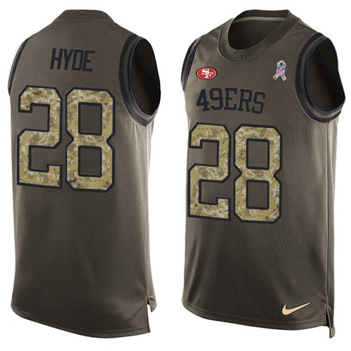 Nike 49ers #28 Carlos Hyde Green Men's Stitched NFL Limited Salute To Service Tank Top Jersey