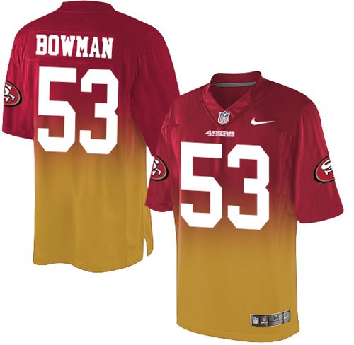Nike 49ers #53 NaVorro Bowman Red/Gold Men's Stitched NFL Elite Fadeaway Fashion Jersey