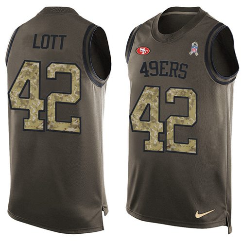 Nike 49ers #42 Ronnie Lott Green Men's Stitched NFL Limited Salute To Service Tank Top Jersey