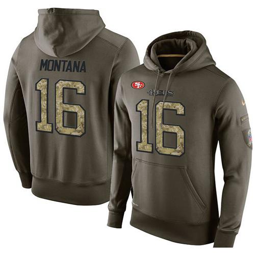 NFL Men's Nike San Francisco 49ers #16 Joe Montana Stitched Green Olive Salute To Service KO Performance Hoodie