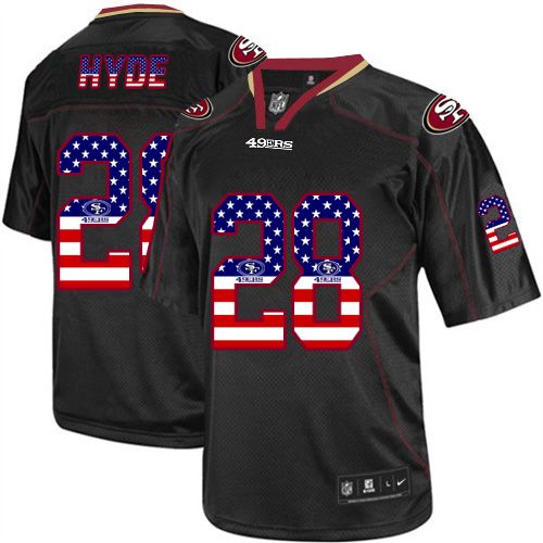 Nike 49ers #28 Carlos Hyde Black Men's Stitched NFL Elite USA Flag Fashion Jersey