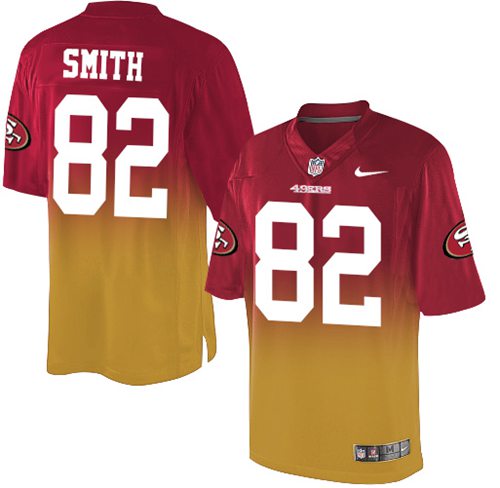 Nike 49ers #82 Torrey Smith Red/Gold Men's Stitched NFL Elite Fadeaway Fashion Jersey