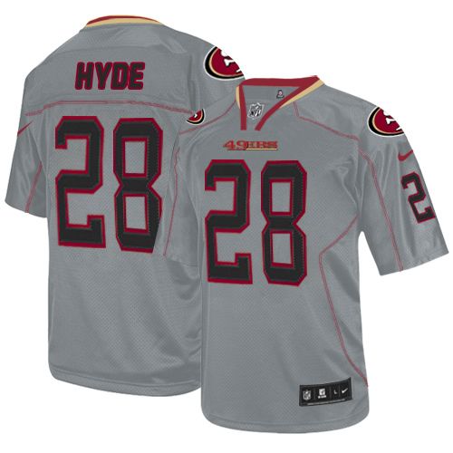 Nike 49ers #28 Carlos Hyde Lights Out Grey Men's Stitched NFL Elite Jersey
