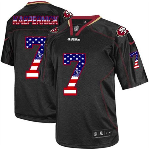 Nike 49ers #7 Colin Kaepernick Black Men's Stitched NFL Elite USA Flag Fashion Jersey