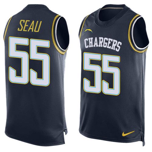 Nike Chargers #55 Junior Seau Navy Blue Team Color Men's Stitched NFL Limited Tank Top Jersey