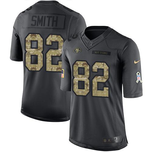 Nike 49ers #82 Torrey Smith Black Men's Stitched NFL Limited 2016 Salute to Service Jersey