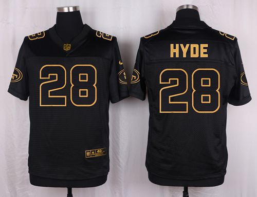 Nike 49ers #28 Carlos Hyde Black Men's Stitched NFL Elite Pro Line Gold Collection Jersey